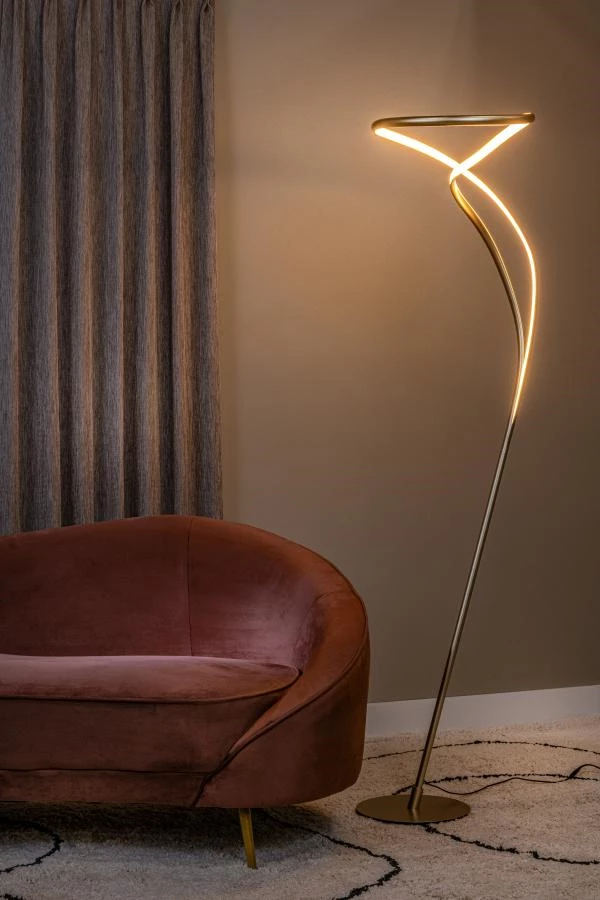 Lucide Premium SARDANA - Lampadaire - Ø 44 cm - LED Dim. - 1x28W 2700K - Or Mat / Laiton - ambiance 1